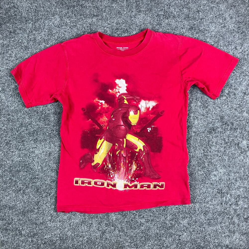 Iron Man T-Shirt Boys Size L Red Marvel Superhero Graphic Tee Comic Book Style